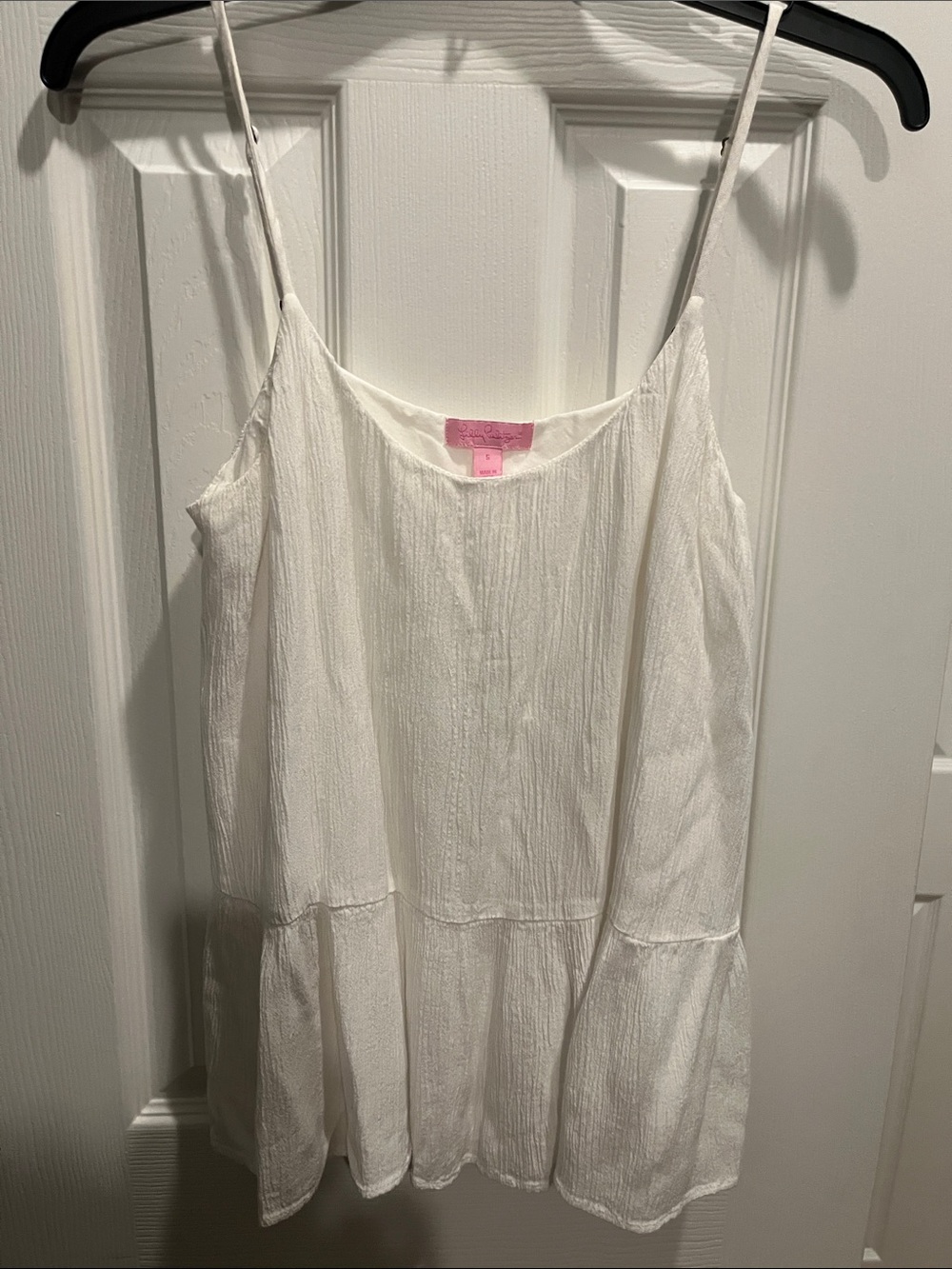 Lilly Pulitzer White Textured Spaghetti-Strap Babydoll Top